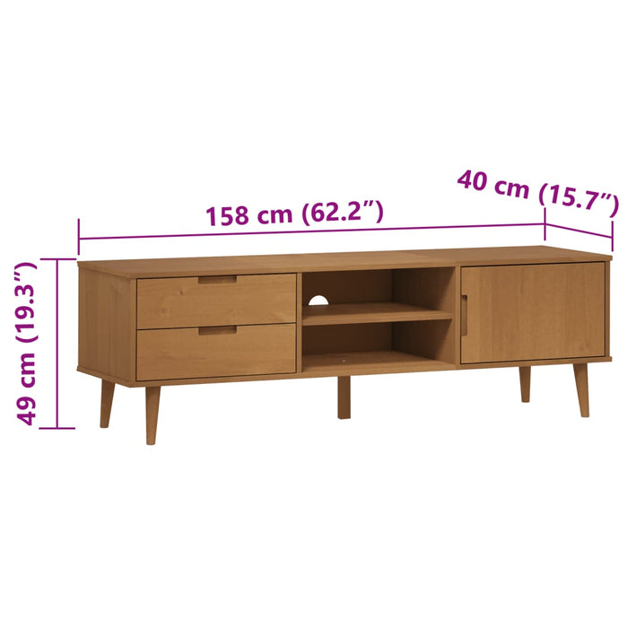 Dulap TV „MOLDE” maro, 158x40x49 cm, lemn masiv de pin