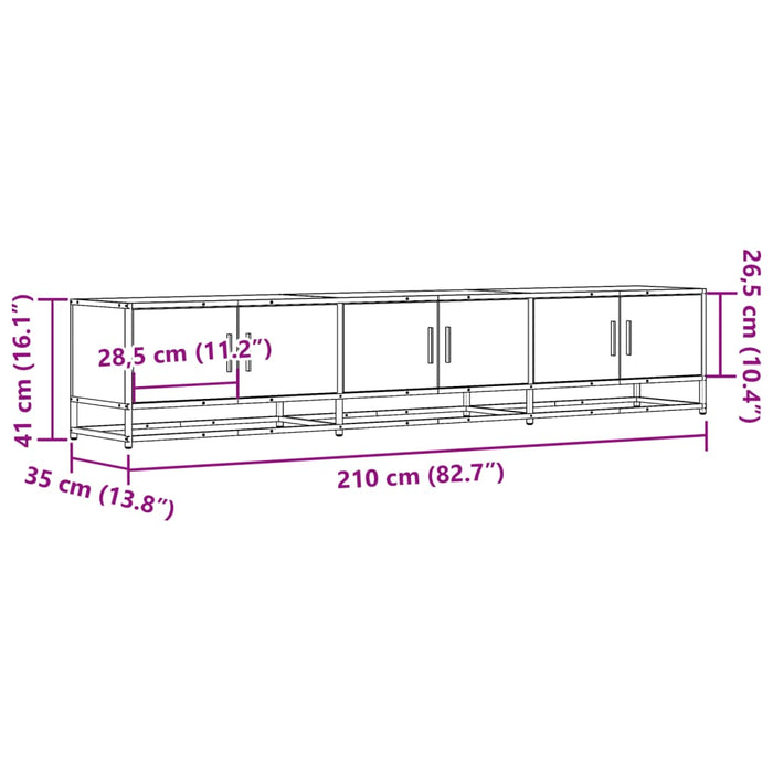 Dulap TV, stejar fumuriu, 210x35x41 cm, lemn prelucrat