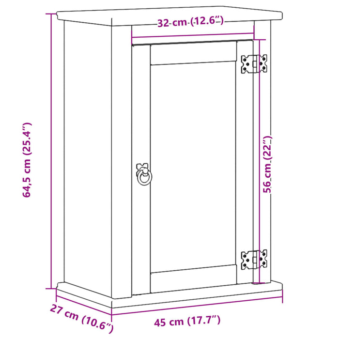 Dulap baie de perete „Corona”, 45x27x64,5 cm, lemn masiv de pin