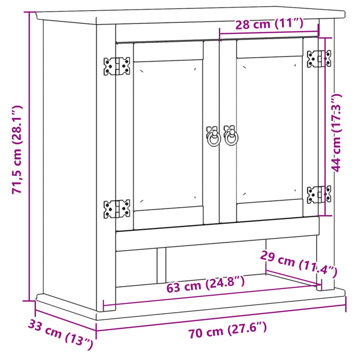 Dulap baie de perete „Corona”, 70x33x71,5 cm, lemn masiv pin