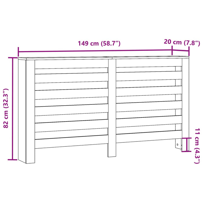 Mască pentru calorifer, gri beton, 149x20x82 cm, lemn prelucrat