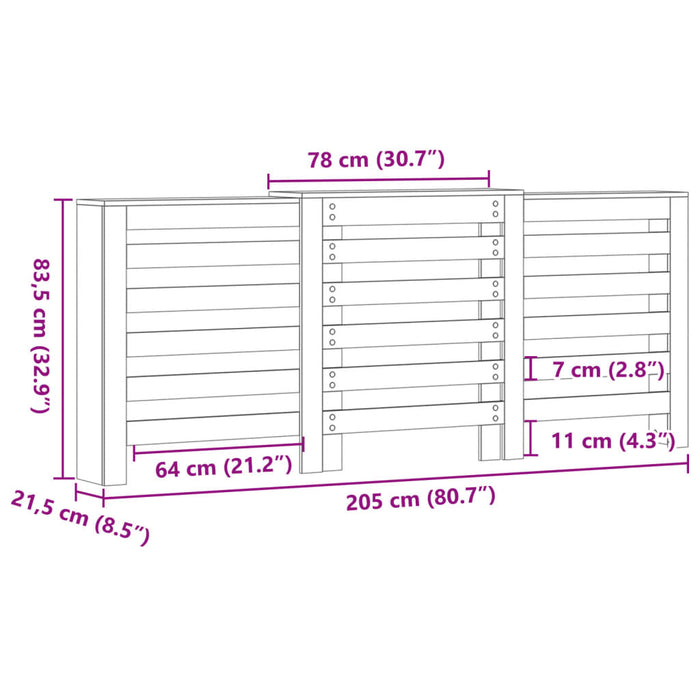 Mască pentru calorifer, alb, 205x21,5x83,5 cm, lemn prelucrat