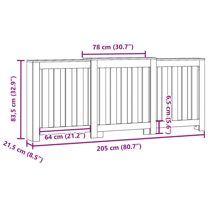 Mască pentru calorifer sonoma gri 205x21,5x83,5 cm lemn