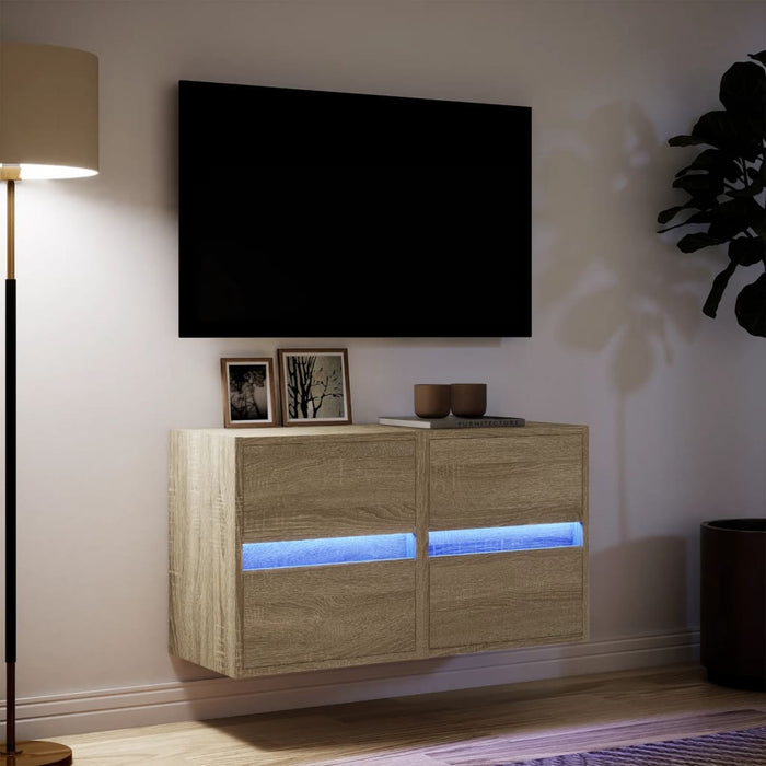 Comodă TV de perete cu LED, 2 buc. stejar sonoma, 41x31x45 cm