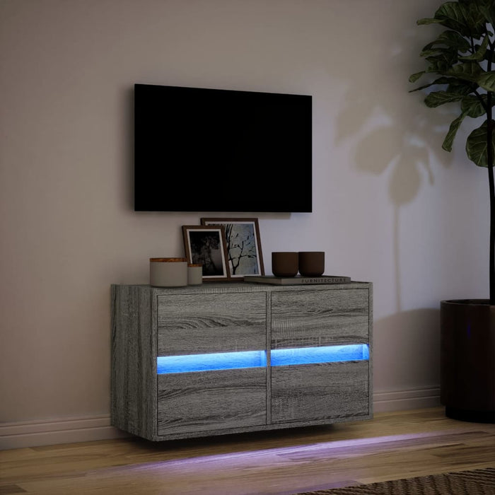 Comodă TV de perete cu lumini LED, gri sonoma, 80x31x45 cm