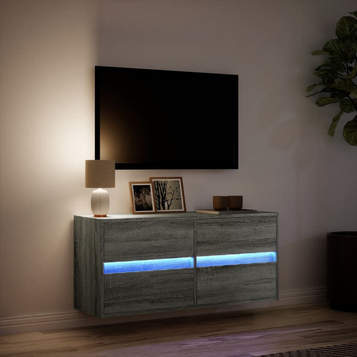 Comodă TV de perete cu lumini LED, gri sonoma, 100x31x45 cm