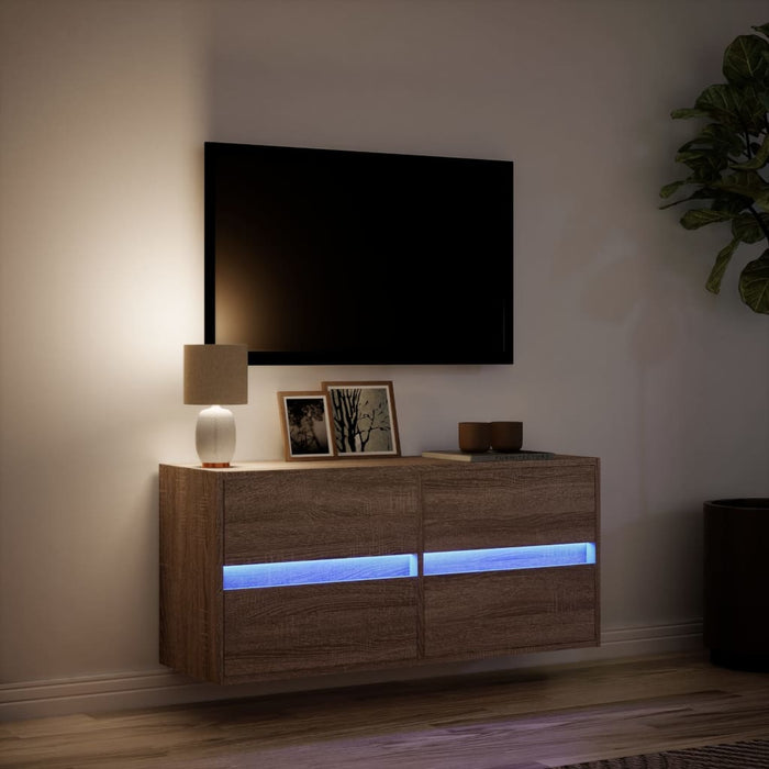 Comodă TV de perete cu lumini LED, stejar maro, 100x31x45 cm