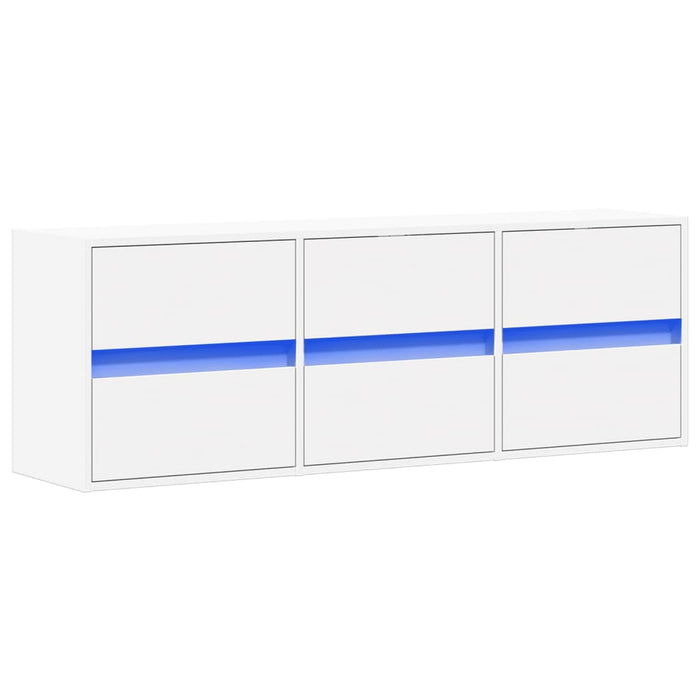 Comodă TV de perete cu lumini LED, alb, 130x31x45 cm