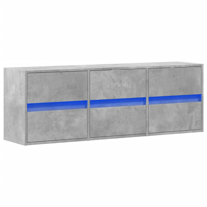 Comodă TV de perete cu lumini LED, gri beton, 130x31x45 cm