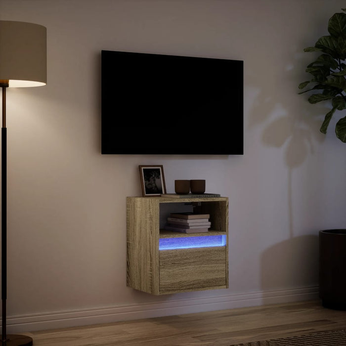 Comodă TV de perete cu lumini LED, stejar sonoma, 41x31x45 cm