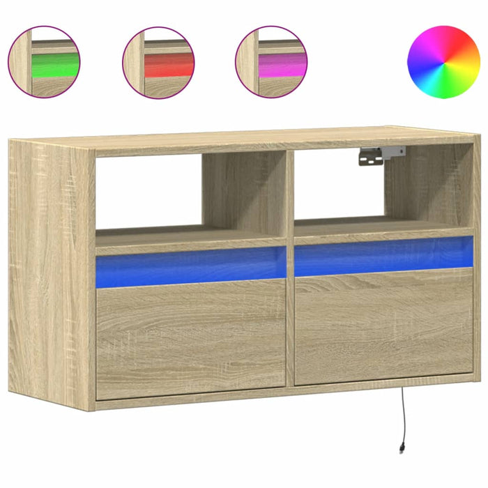 Comodă TV de perete cu lumini LED, stejar sonoma, 80x31x45 cm