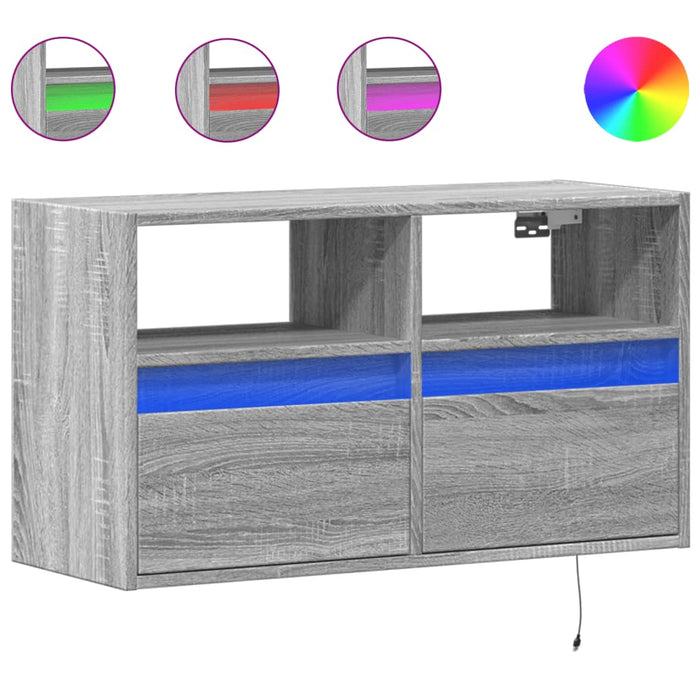 Comodă TV de perete cu lumini LED, gri sonoma, 80x31x45 cm