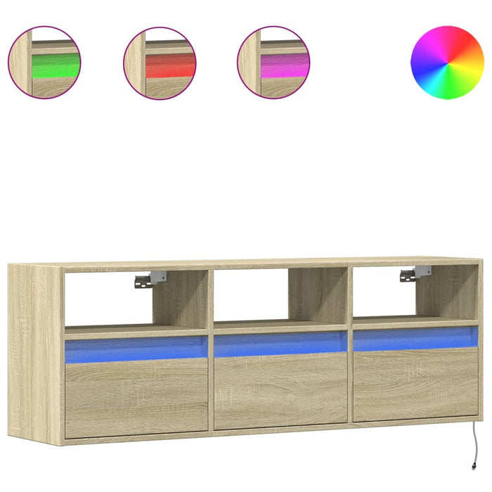 Comodă TV de perete cu lumini LED, stejar sonoma, 130x31x45 cm