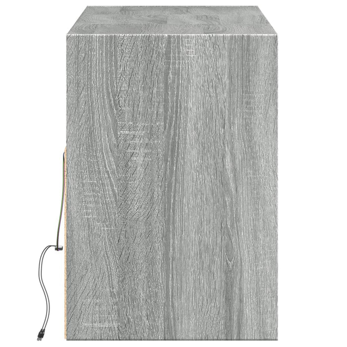 Comodă TV de perete cu lumini LED, gri sonoma, 130x31x45 cm