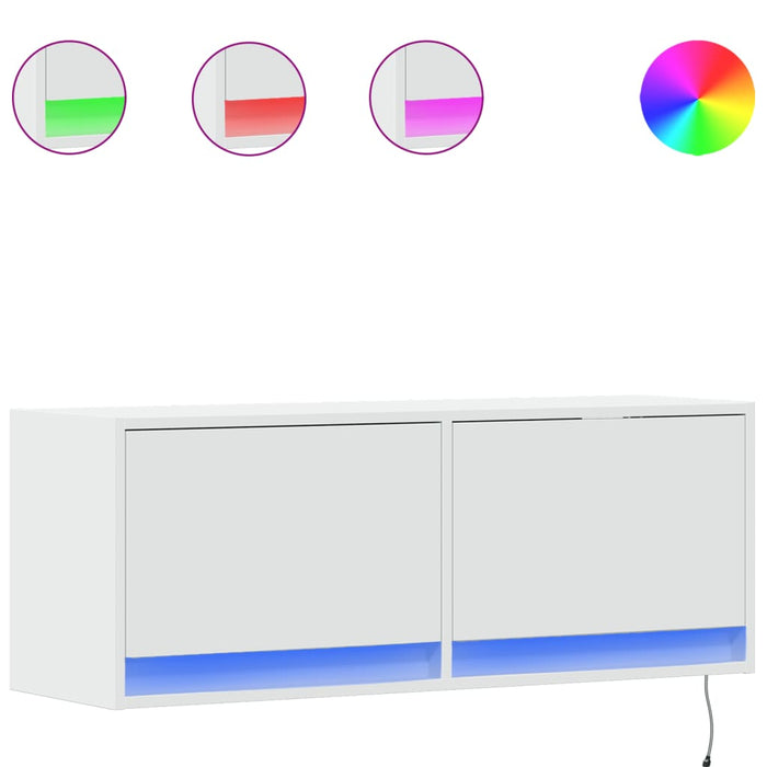 Comodă TV de perete cu lumini LED, alb, 100x31x38 cm