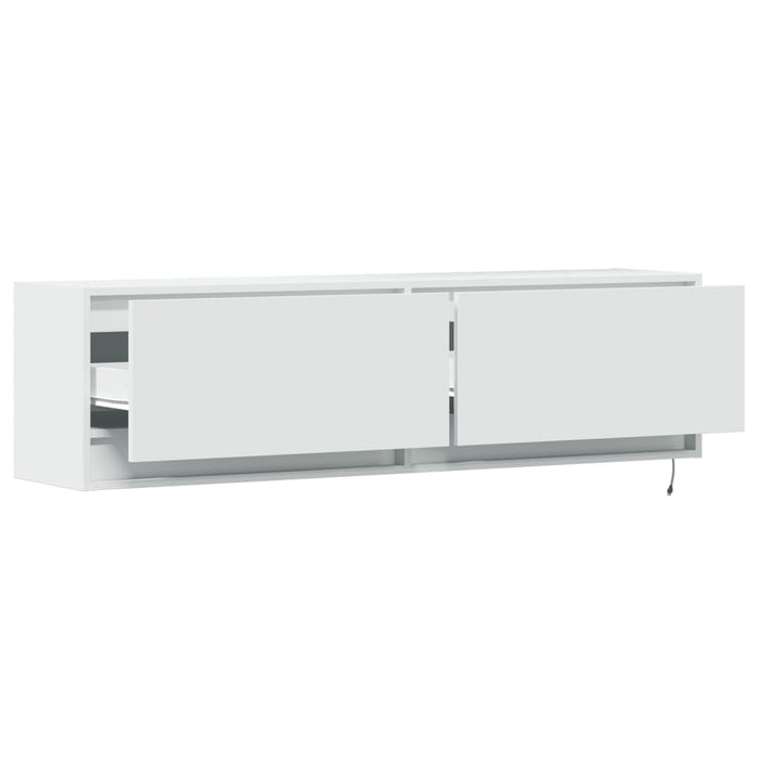 Dulap TV de perete cu lumini LED, alb, 140x31x38 cm