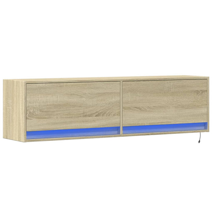 Comodă TV de perete cu lumini LED, stejar sonoma, 140x31x38 cm