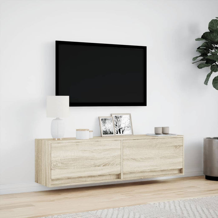 Comodă TV de perete cu lumini LED, stejar sonoma, 140x31x38 cm