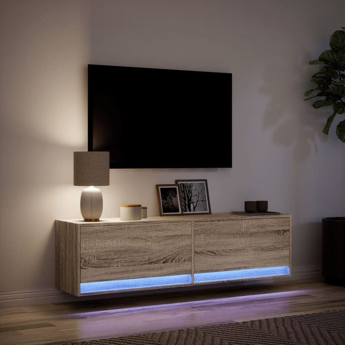 Comodă TV de perete cu lumini LED, stejar sonoma, 140x31x38 cm