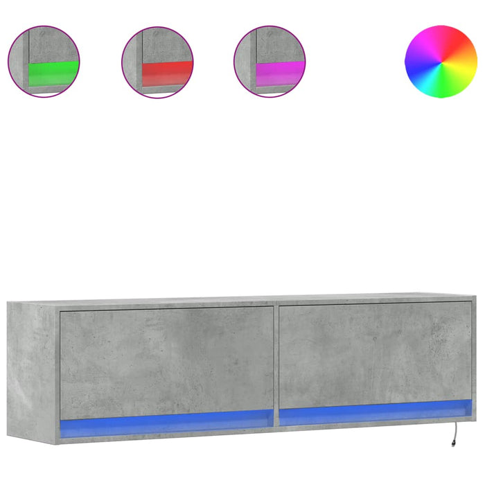 Comodă TV de perete cu lumini LED, gri beton, 140x31x38 cm