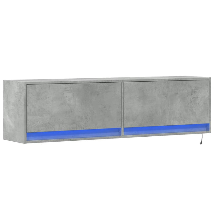 Comodă TV de perete cu lumini LED, gri beton, 140x31x38 cm