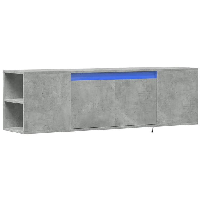 Dulap TV de perete cu lumini LED, gri beton, 135x31x39,5 cm