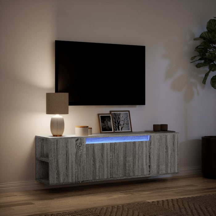 Comodă TV de perete cu lumini LED, gri sonoma, 135x31x39,5 cm