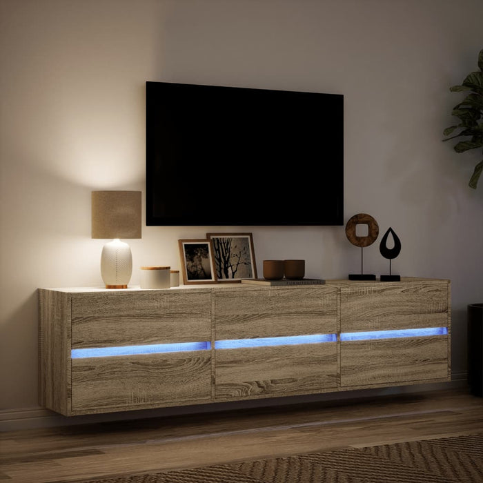 Dulap TV de perete cu lumini LED, stejar sonoma, 180x31x45 cm