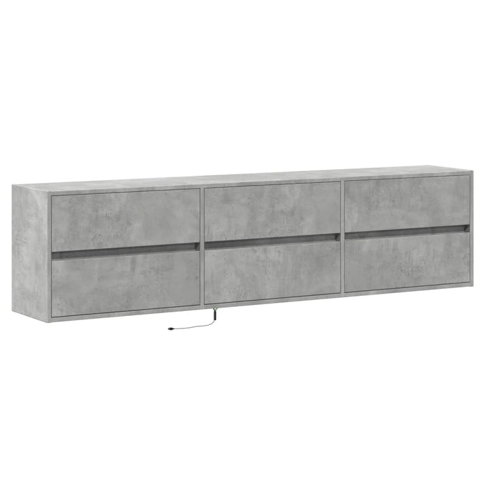 Comodă TV de perete cu lumini LED, gri beton, 180x31x45 cm