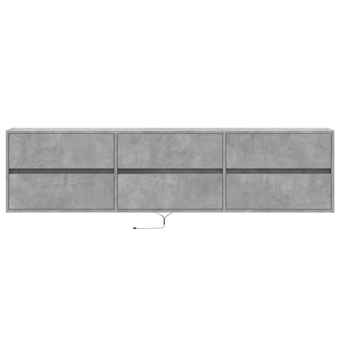 Comodă TV de perete cu lumini LED, gri beton, 180x31x45 cm