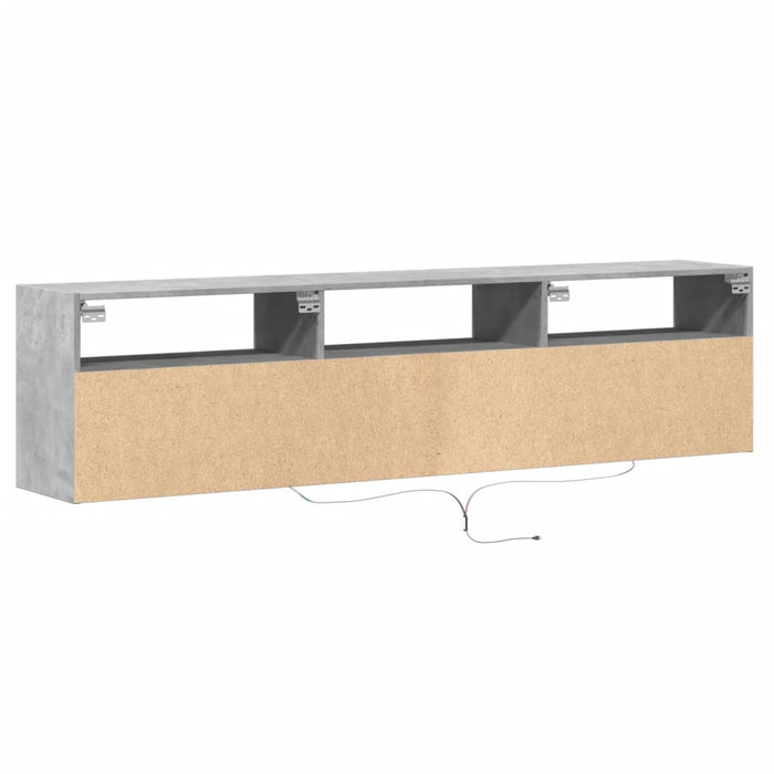 Comodă TV de perete cu lumini LED, gri beton, 180x31x45 cm