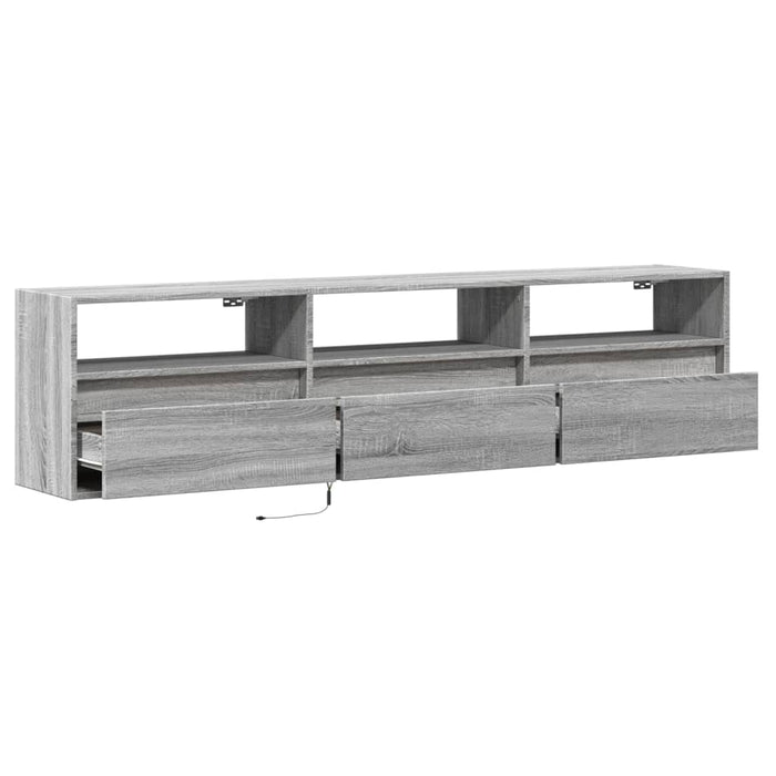 Comodă TV de perete cu lumini LED, gri sonoma, 180x31x45 cm