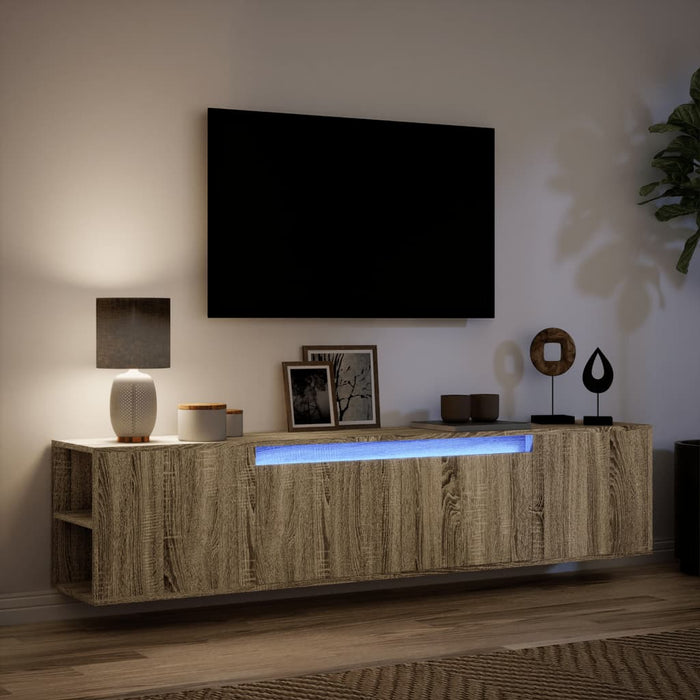 Dulap TV de perete cu lumini LED, stejar sonoma, 180x31x39,5 cm