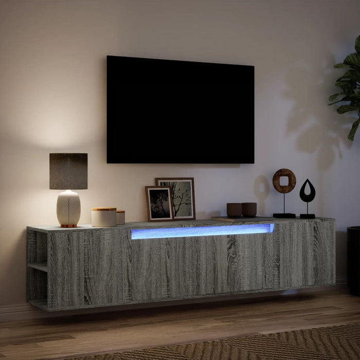 Comodă TV de perete cu lumini LED, gri sonoma, 180x31x39,5 cm