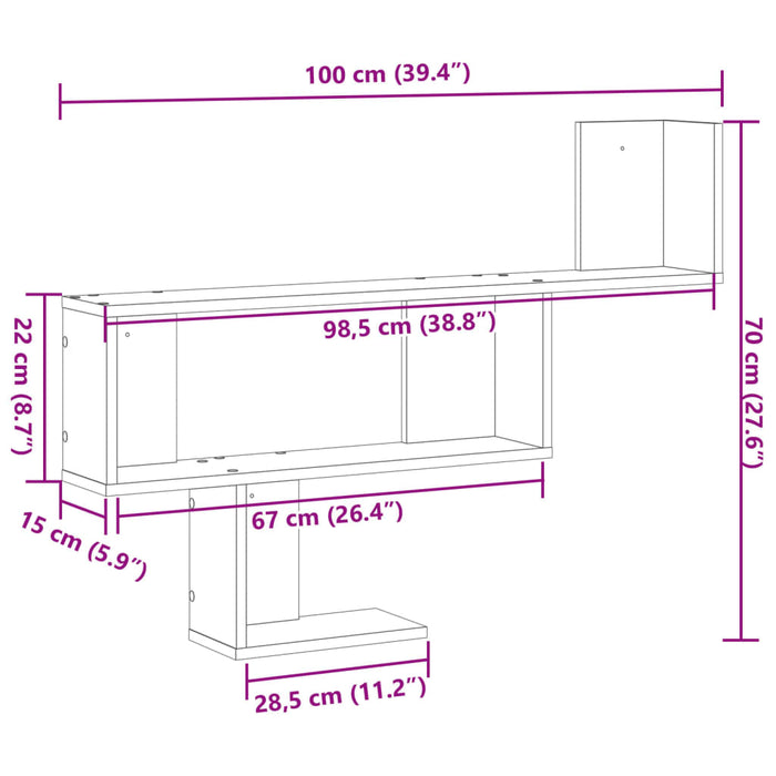 Raft de perete, lemn vechi, 100x15x70 cm, lemn prelucrat