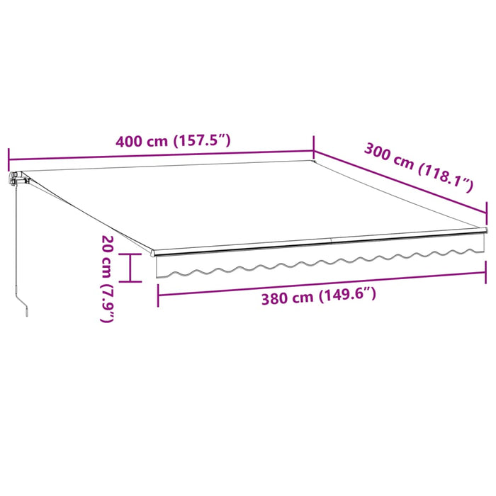 Copertina retractabilă manual cu LED-uri, vișiniu, 400x300 cm