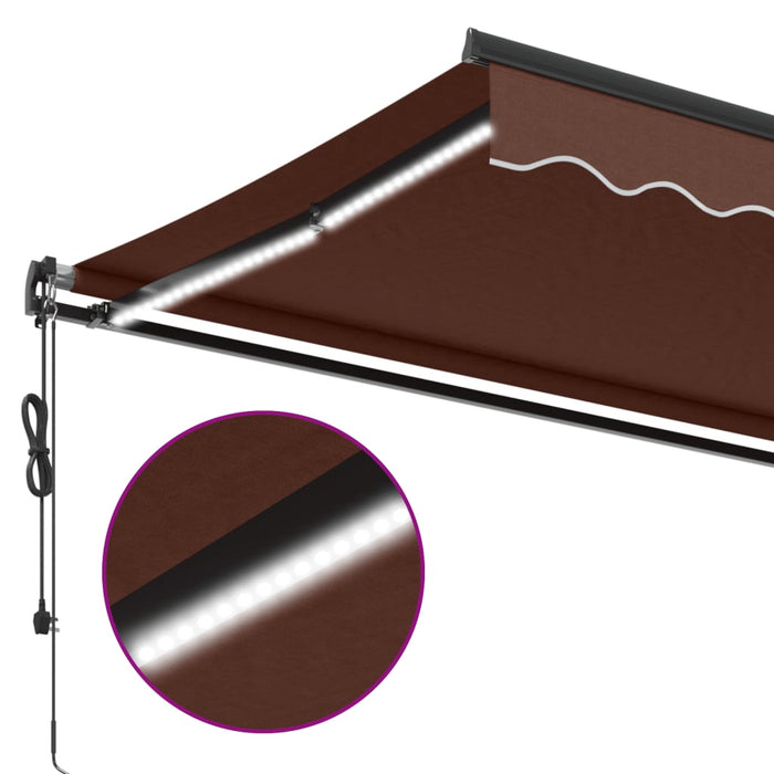 Copertina retractabilă automat cu LED-uri, maro, 400x300 cm