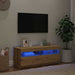 Dulap TV lumini LED stejar artizanal 100x35x40cm lemn prelucrat thumbnail 5