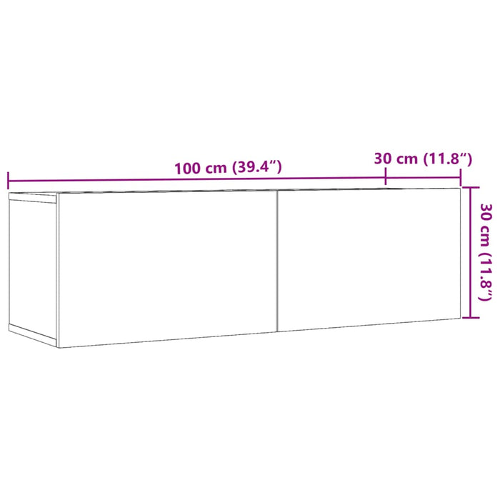 Comodă TV de perete, 2 buc. lemn vechi, 100x30x30 cm