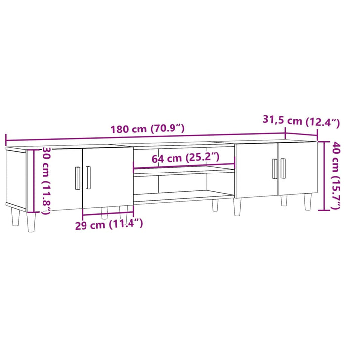 Dulap TV, stejar artizanal, 180x31,5x40 cm, lemn prelucrat