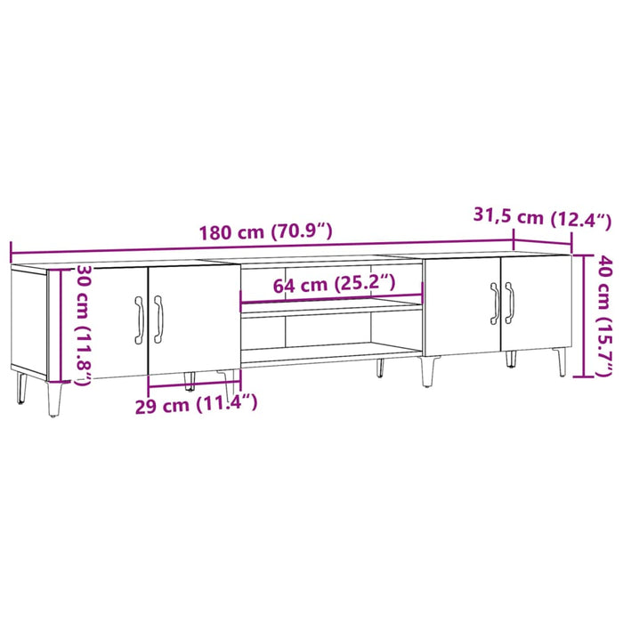 Dulap TV, stejar artizanal, 180x31,5x40 cm, lemn prelucrat