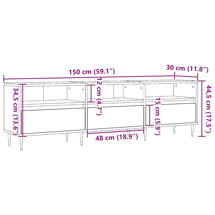 Comodă TV, stejar artizanal, 150x30x44,5 cm, lemn prelucrat