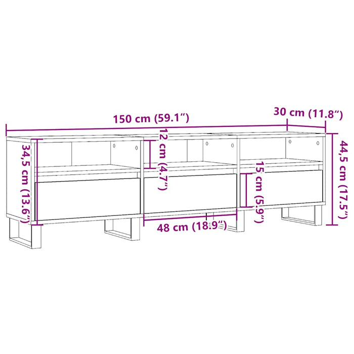 Comodă TV, stejar artizanal, 150x30x44,5 cm, lemn prelucrat