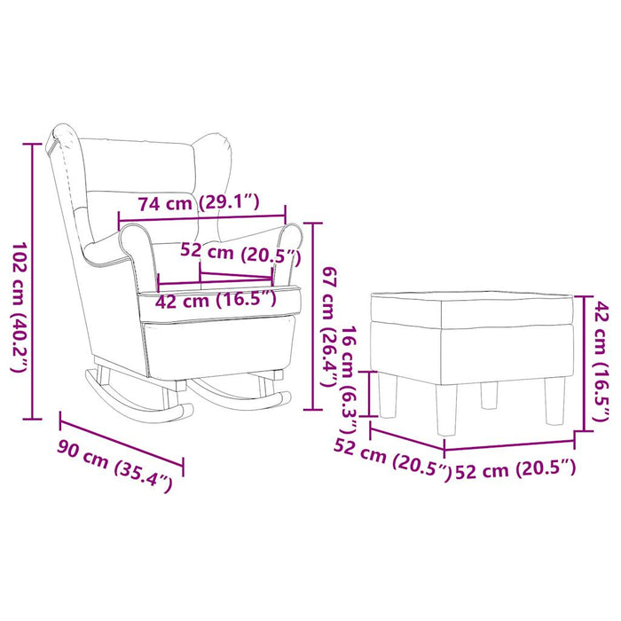 Scaun balansoar cu taburet, Negru, material textil