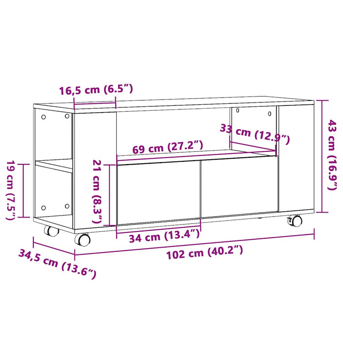 Dulap TV cu roți, lemn vechi, 102x34,5x43 cm, lemn prelucrat