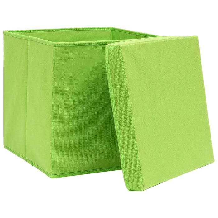 Cutii depozitare cu capace, 10 buc., verde, 28x28x28 cm