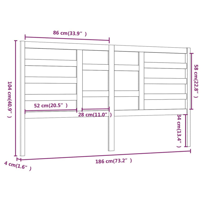 Tăblie de pat, alb, 186x4x104 cm, lemn masiv de pin , 6 - homenest.ro