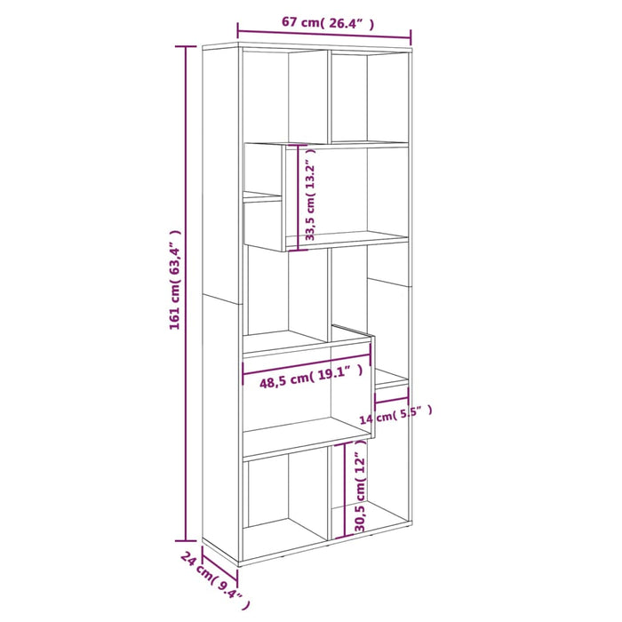 Bibliotecă, gri sonoma, 67x24x161 cm, lemn prelucrat