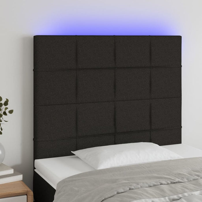 Tăblie de pat cu LED, negru, 90x5x118/128 cm, textil , 1 - homenest.ro