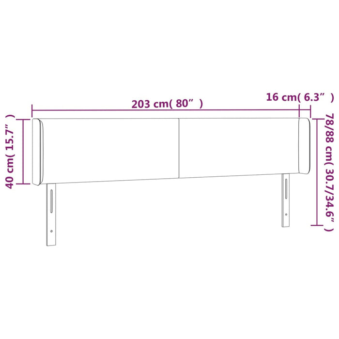 Tăblie de pat cu LED, gri închis, 203x16x78/88 cm, catifea , 6 - homenest.ro